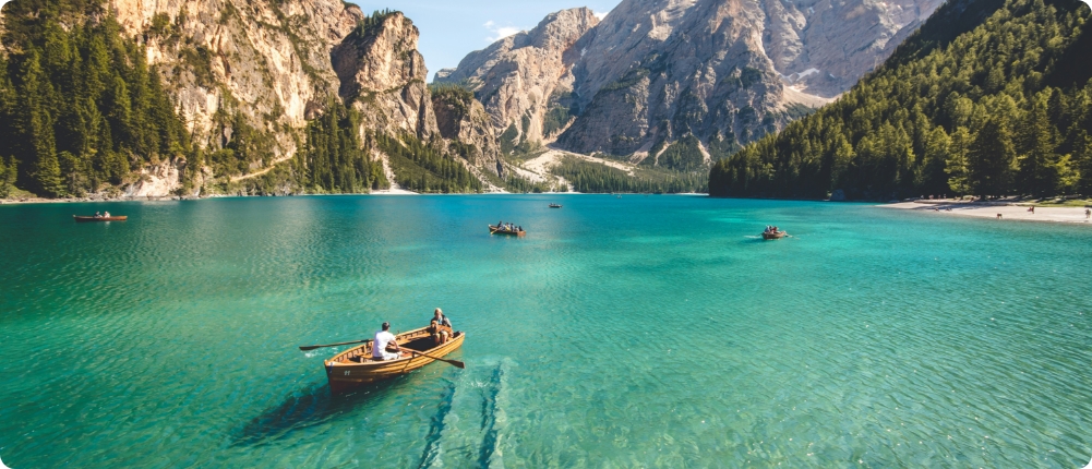 rowing in an alpine lake.