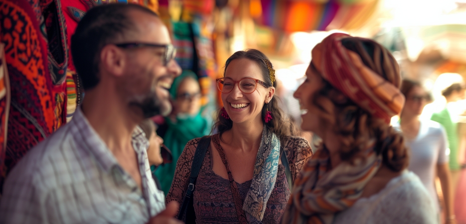 a group of people smiling.