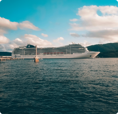 a cruise ship in the ocean.